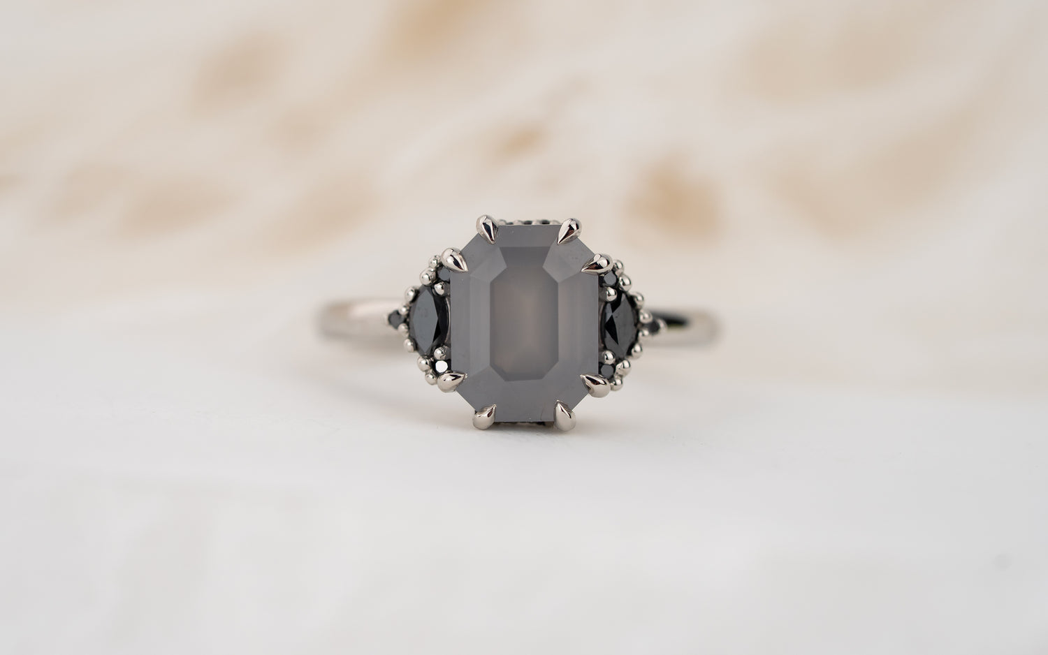The Low Maren Ring | 3.8 CT Emerald Cut Gray Opalescent Sapphire