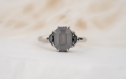 The Low Maren Ring | 3.8 CT Emerald Cut Gray Opalescent Sapphire