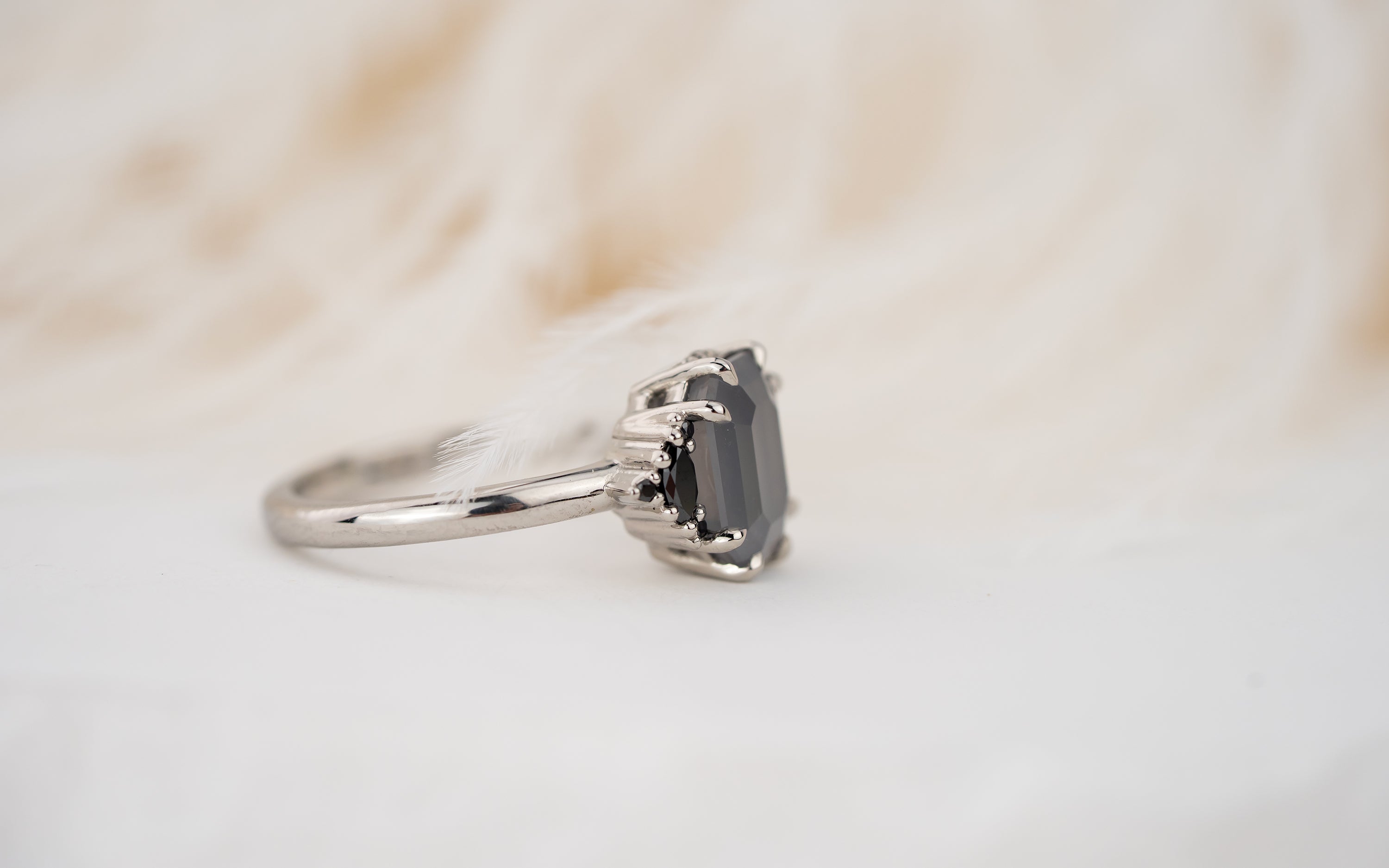 The Low Maren Ring | 3.8 CT Emerald Cut Gray Opalescent Sapphire