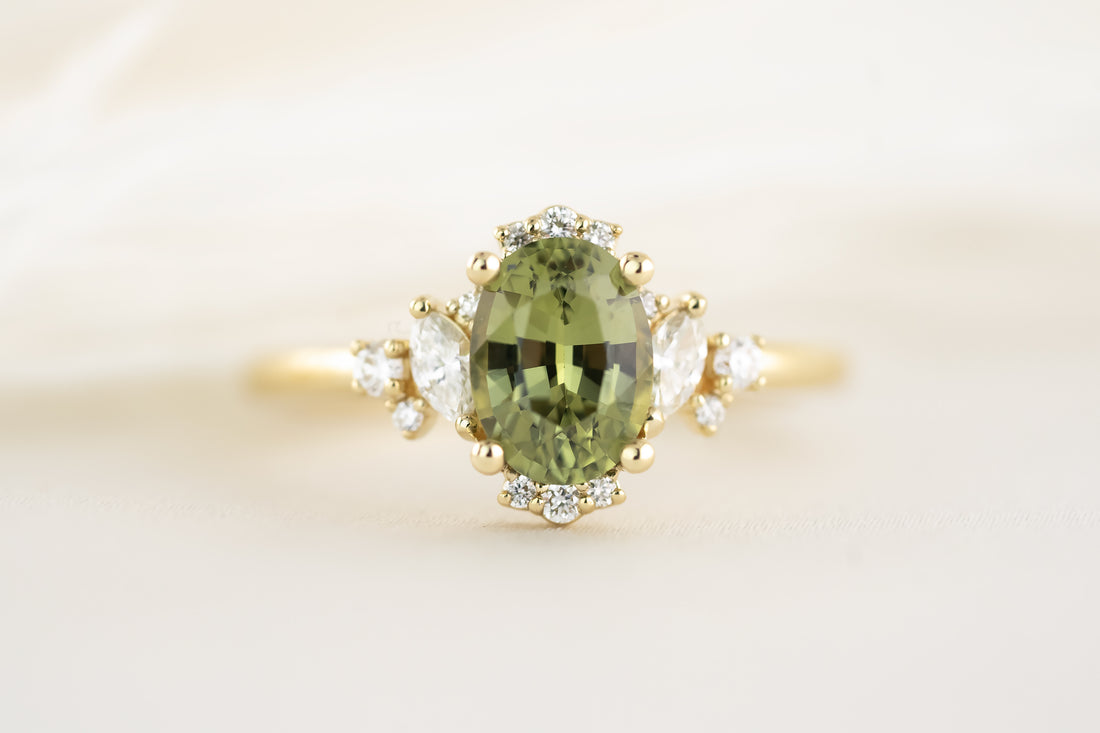 The Naevia Ring - 1.6 CT Oval Green Sapphire - Lavender Creek Gems 