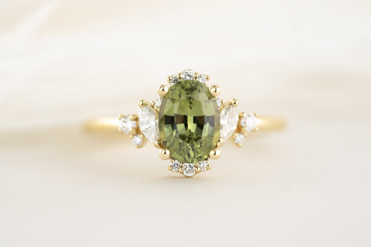 The Naevia Ring - 1.6 CT Oval Green Sapphire - Lavender Creek Gems 