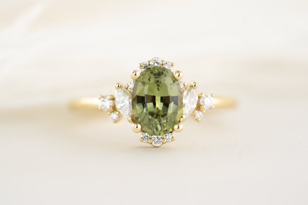 The Naevia Ring - 1.6 CT Oval Green Sapphire - Lavender Creek Gems 