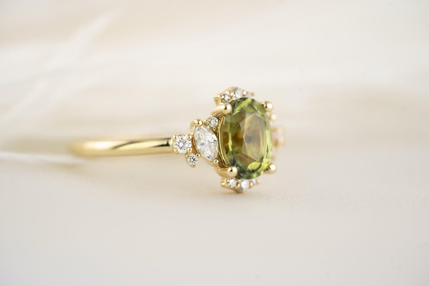 The Naevia Ring - 1.6 CT Oval Green Sapphire - Lavender Creek Gems 