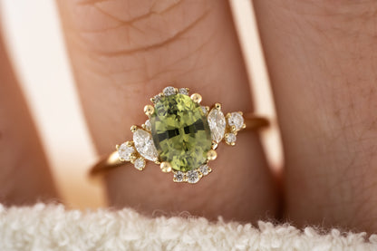 The Naevia Ring - 1.6 CT Oval Green Sapphire - Lavender Creek Gems 