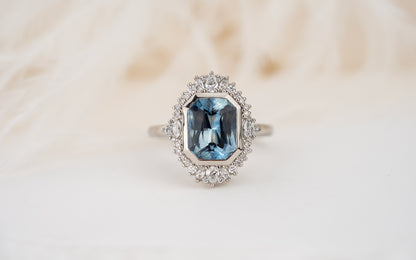 The Ethereal Ring | 3.52 CT Radiant Cut Bicolor Blue Sapphire