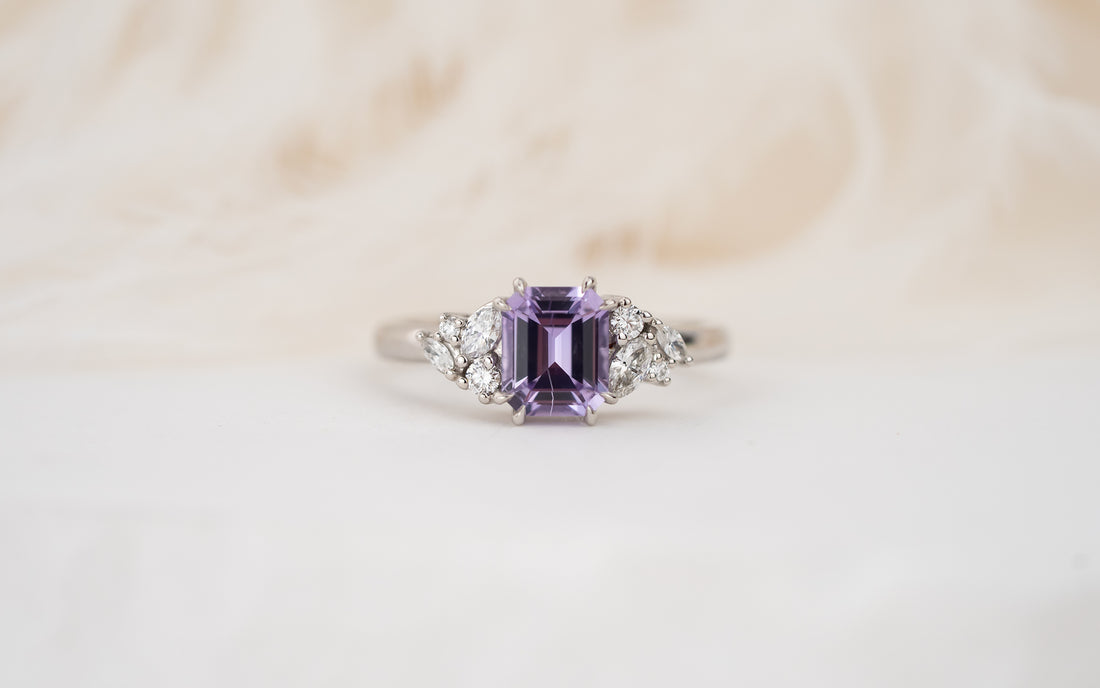 The Laurel Ring | 1.49 CT Emerald Cut Light Purple Sapphire