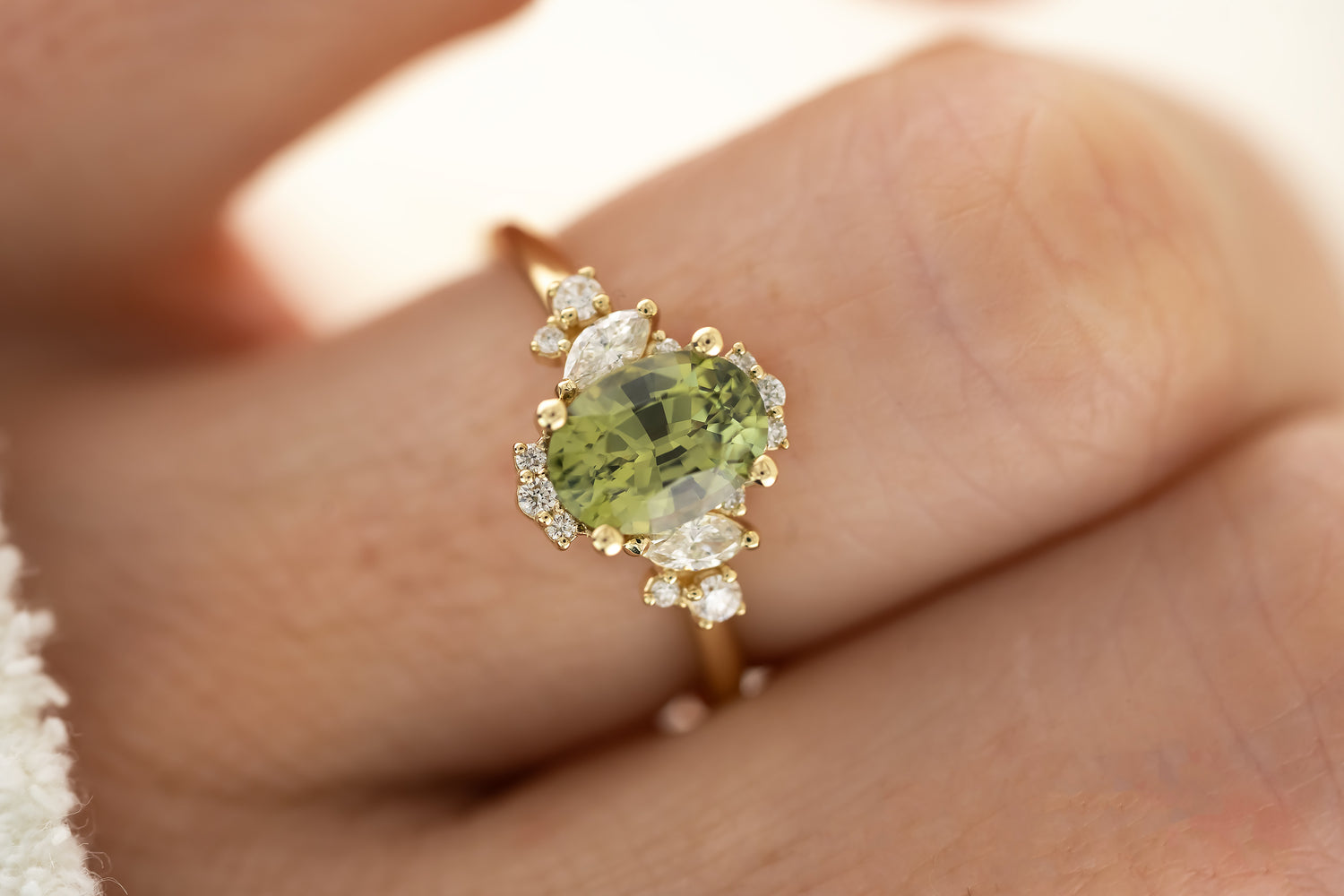 The Naevia Ring - 1.6 CT Oval Green Sapphire - Lavender Creek Gems 