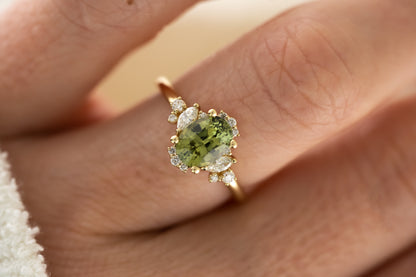 The Naevia Ring - 1.6 CT Oval Green Sapphire - Lavender Creek Gems 