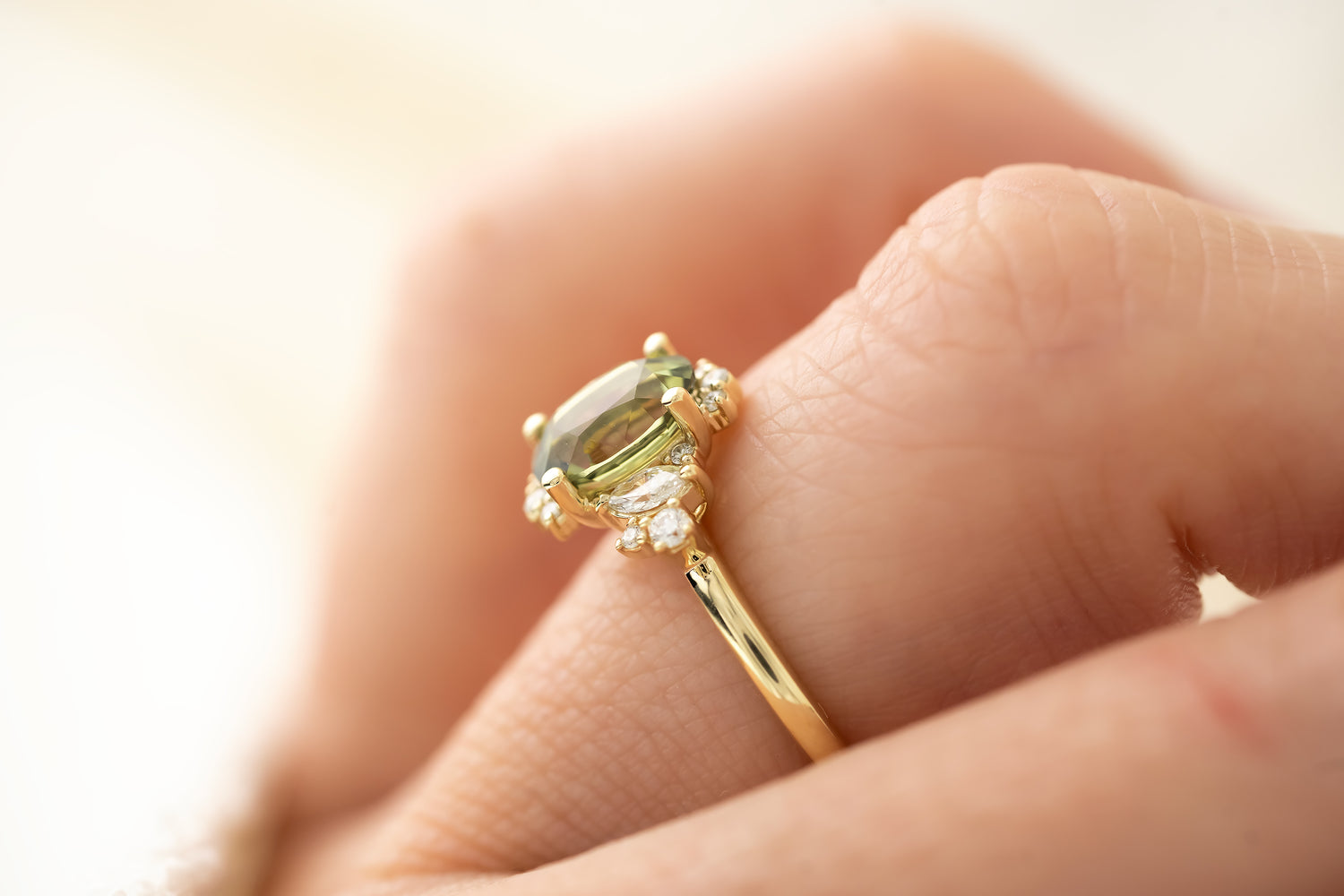 The Naevia Ring - 1.6 CT Oval Green Sapphire - Lavender Creek Gems 