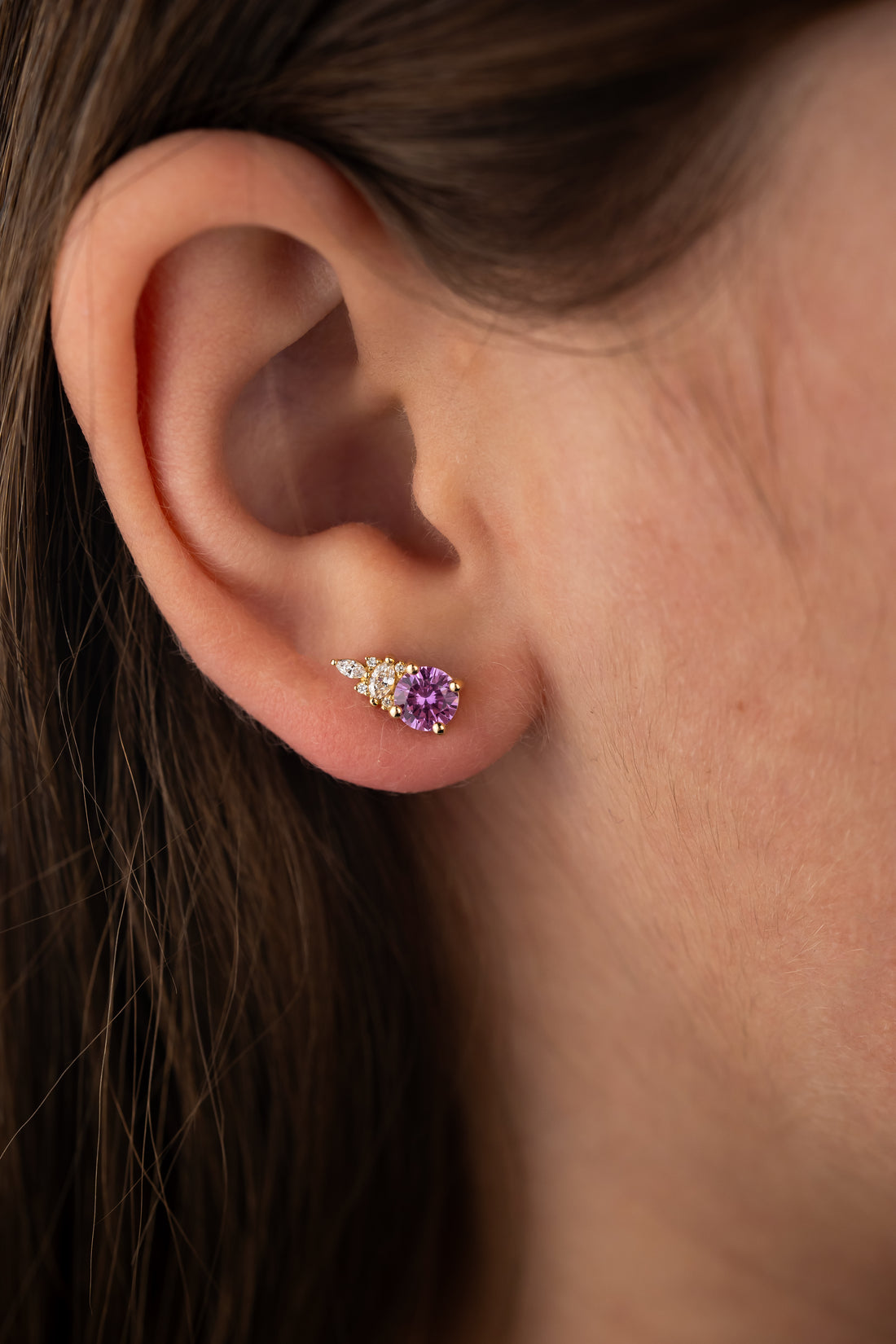The Maeve Stud Earrings | Round Cut Pink Sapphire - Lavender Creek Gems 