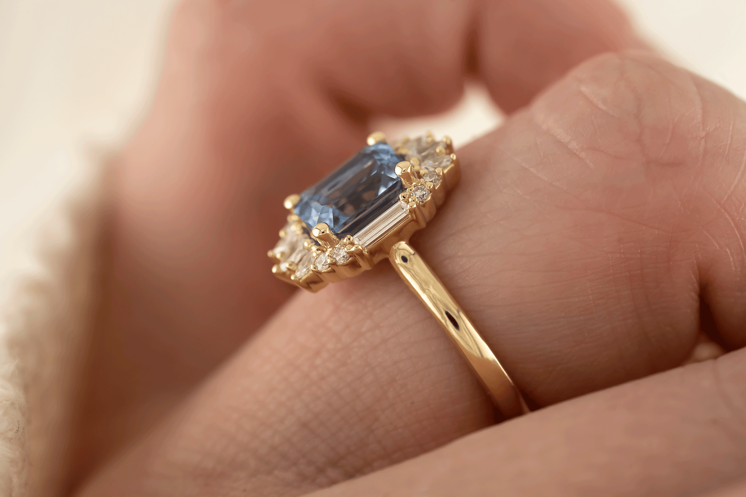 The Georgia Ring | 1.89 CT Emerald Cut Blue Sapphire