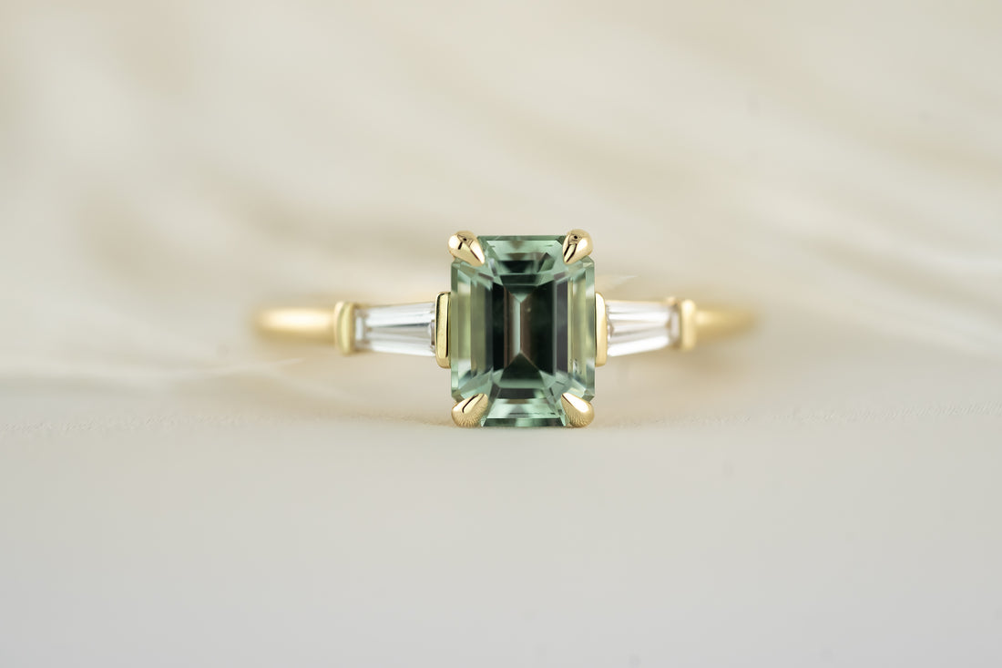 The Tryn Ring - 1.54 CT Emerald Cut Seafoam Tourmaline - Lavender Creek Gems 