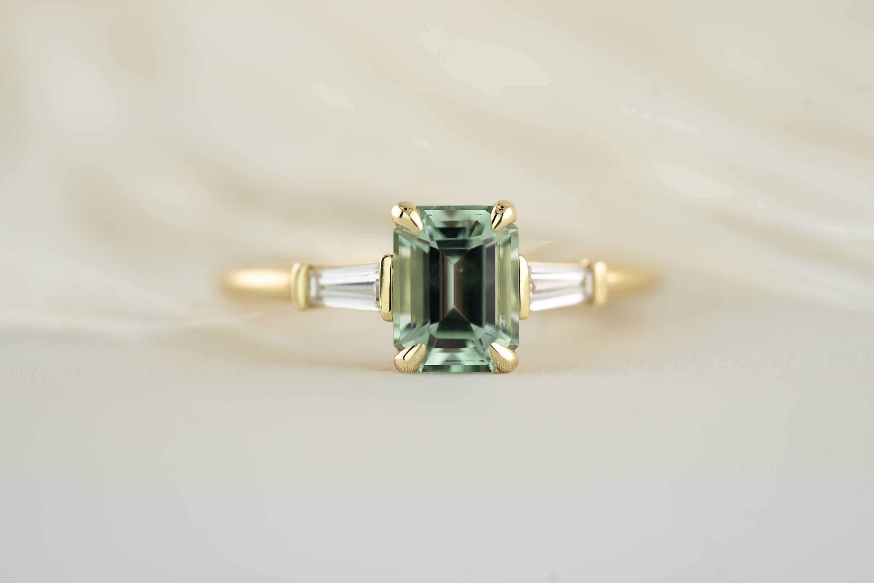 The Tryn Ring - 1.54 CT Emerald Cut Seafoam Tourmaline - Lavender Creek Gems 