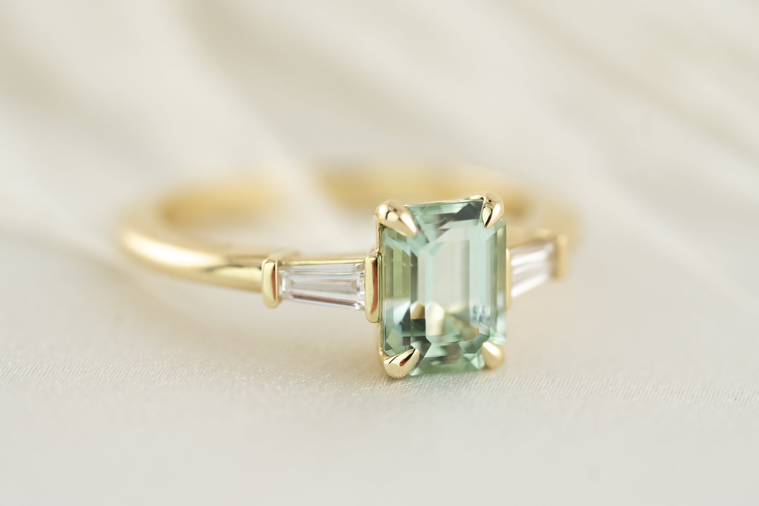 The Tryn Ring - 1.54 CT Emerald Cut Seafoam Tourmaline - Lavender Creek Gems 