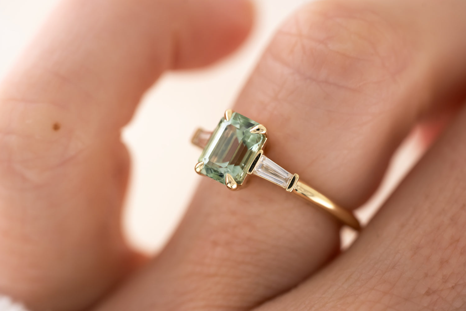 The Tryn Ring - 1.54 CT Emerald Cut Seafoam Tourmaline - Lavender Creek Gems 