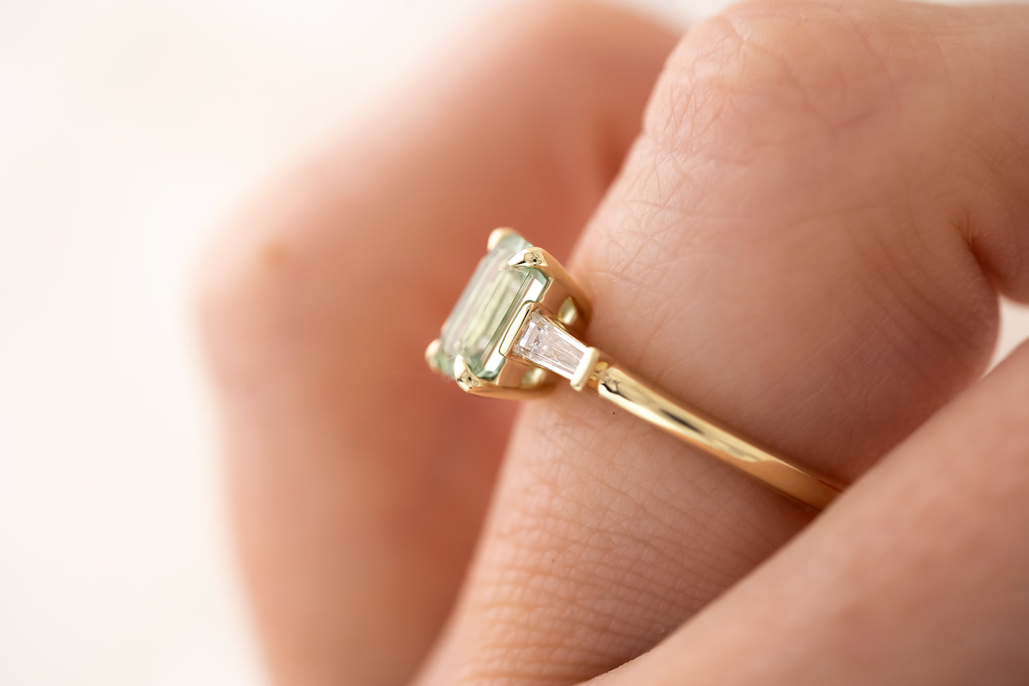 The Tryn Ring - 1.54 CT Emerald Cut Seafoam Tourmaline - Lavender Creek Gems 