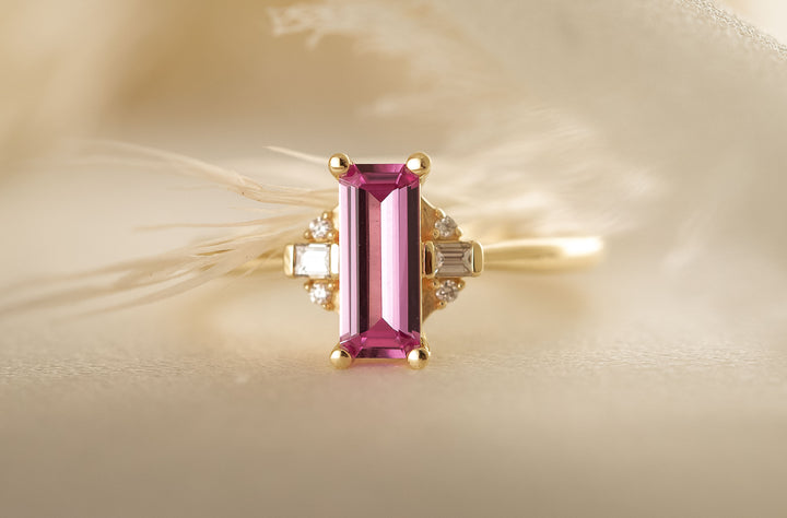 The Brielle 0.82 CT Baguette Cut Pink Sapphire Ring