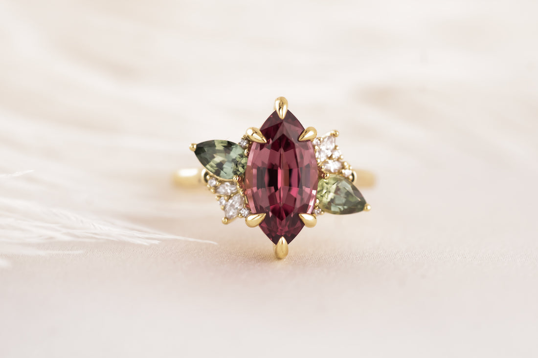 The Fleur Ring - 3.72 CT Marquise Malaya Garnet - Lavender Creek Gems