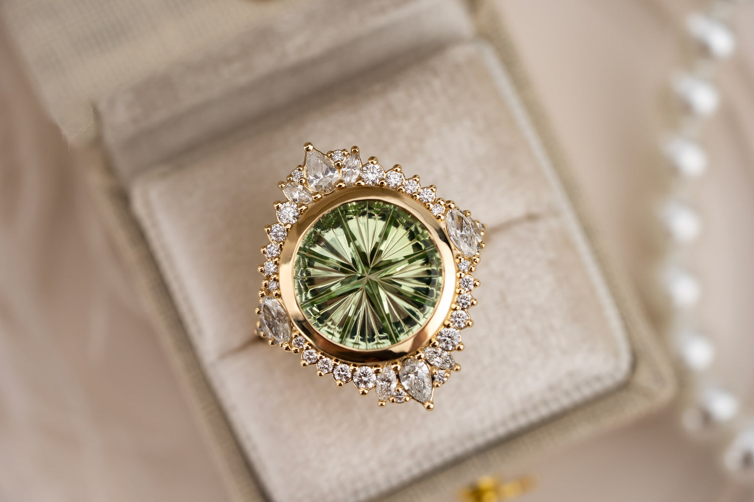The Ethereal Ring | 4.51 CT Round Starbrite™ Green Tourmaline