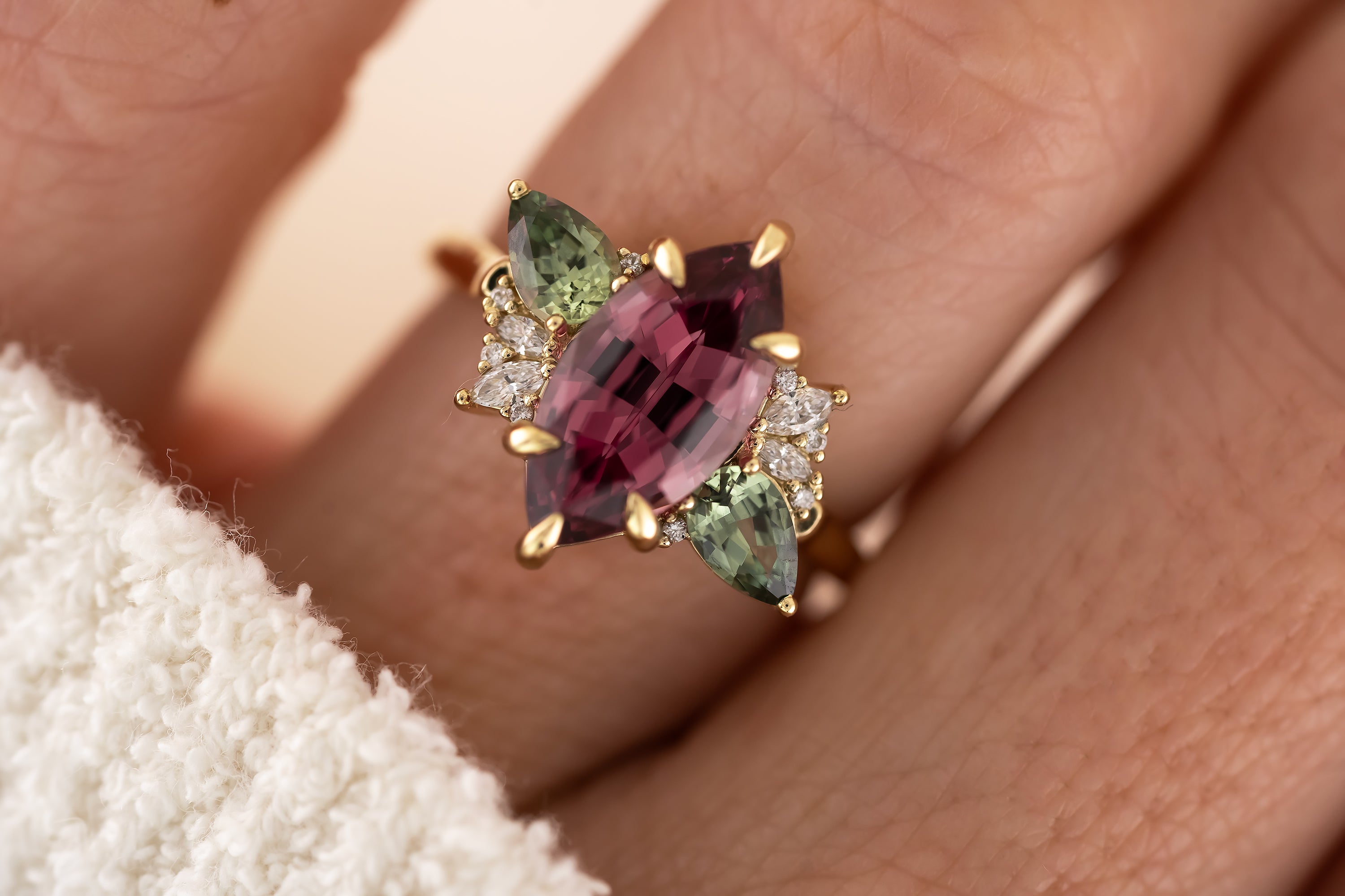 The Fleur Ring - 3.72 CT Marquise Malaya Garnet - Lavender Creek Gems 