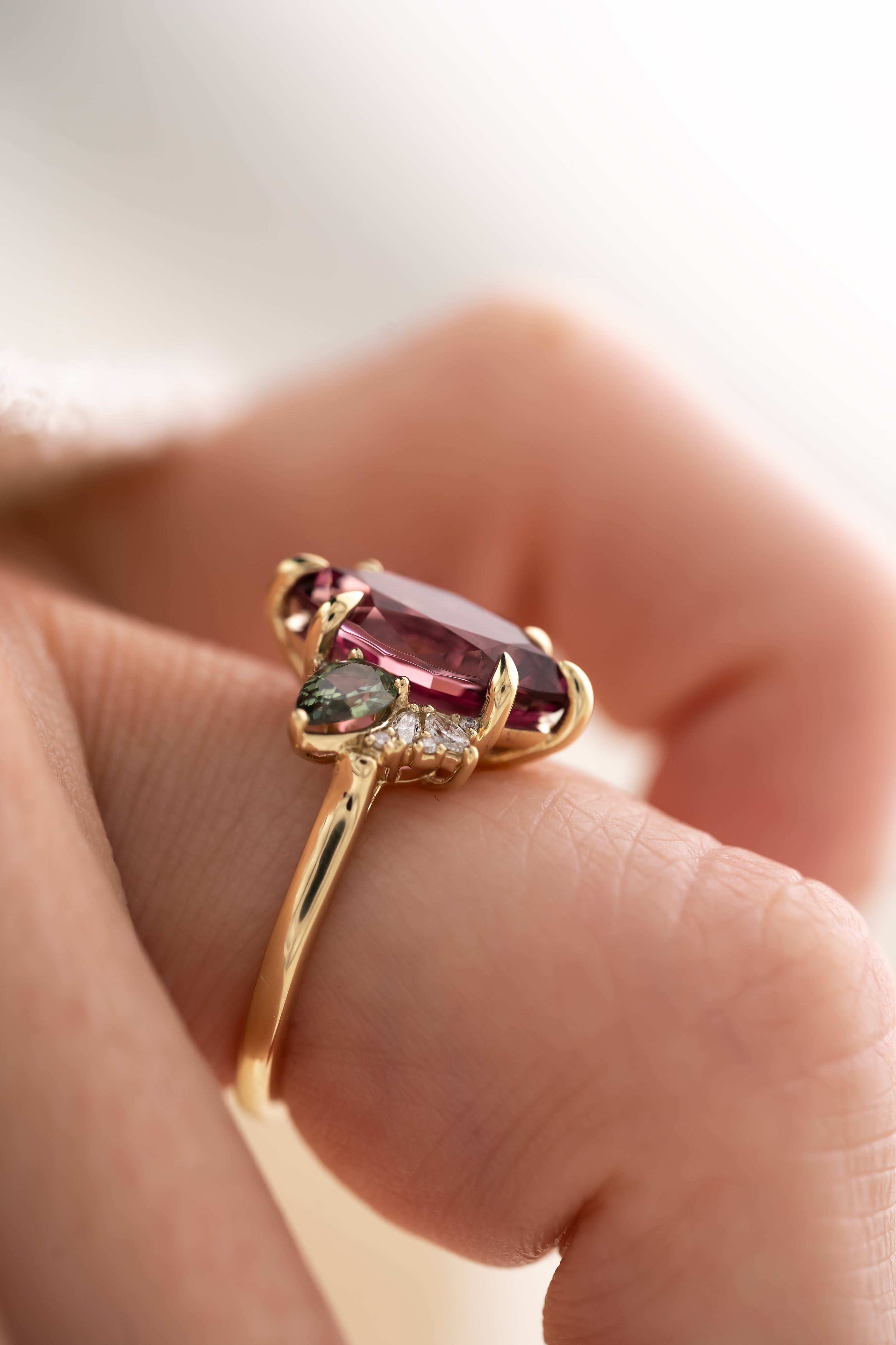 The Fleur Ring - 3.72 CT Marquise Malaya Garnet - Lavender Creek Gems 