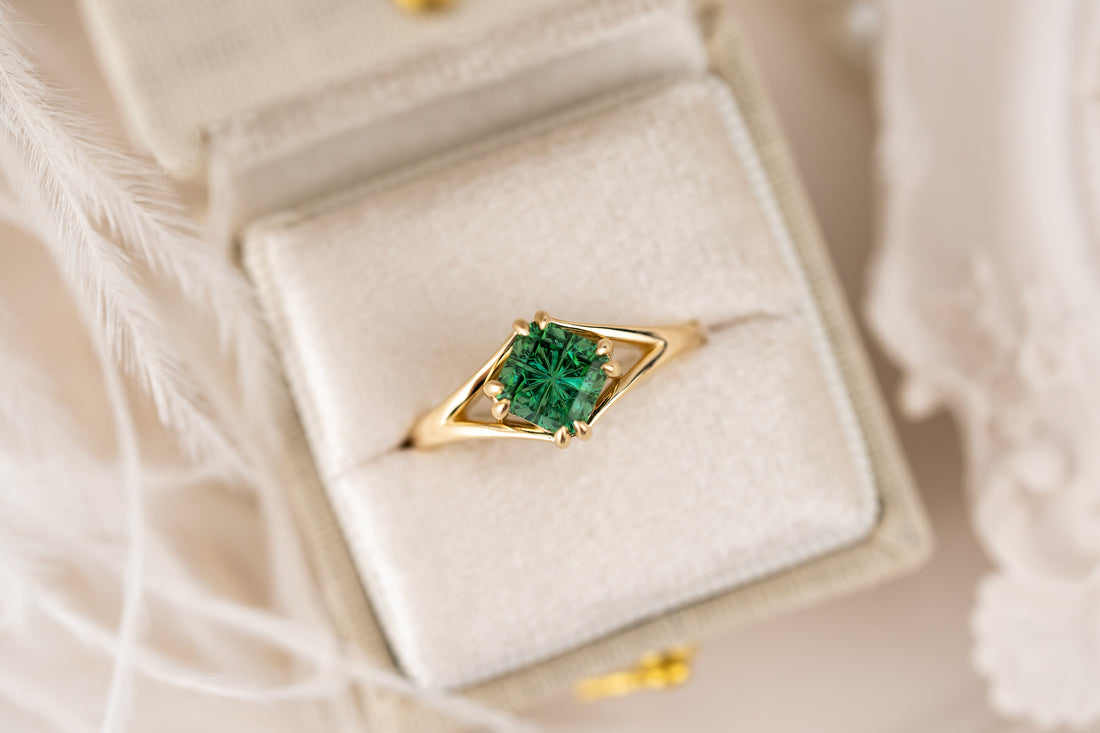 The Willow Ring | 1.56 CT Square Starbrite™ Green Tourmaline