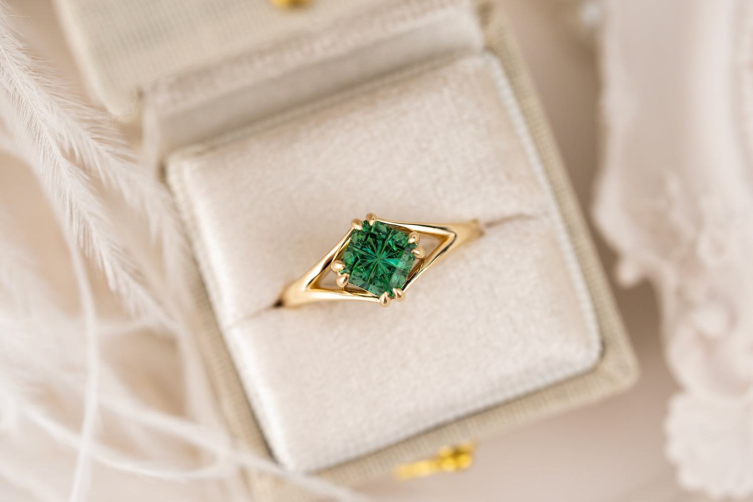 The Willow Ring | 1.56 CT Square Starbrite™ Green Tourmaline