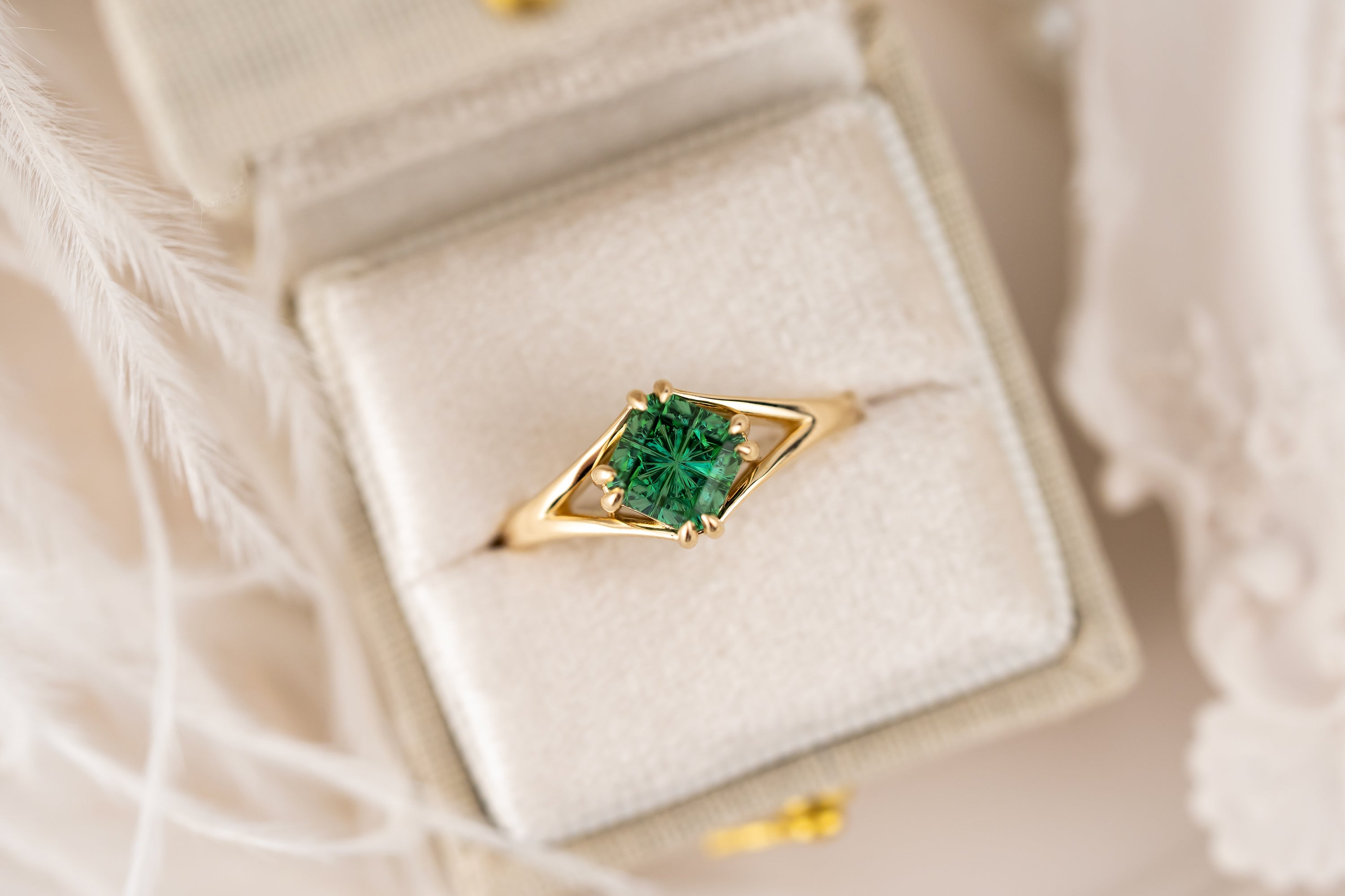 The Willow Ring | 1.56 CT Square Starbrite™ Green Tourmaline