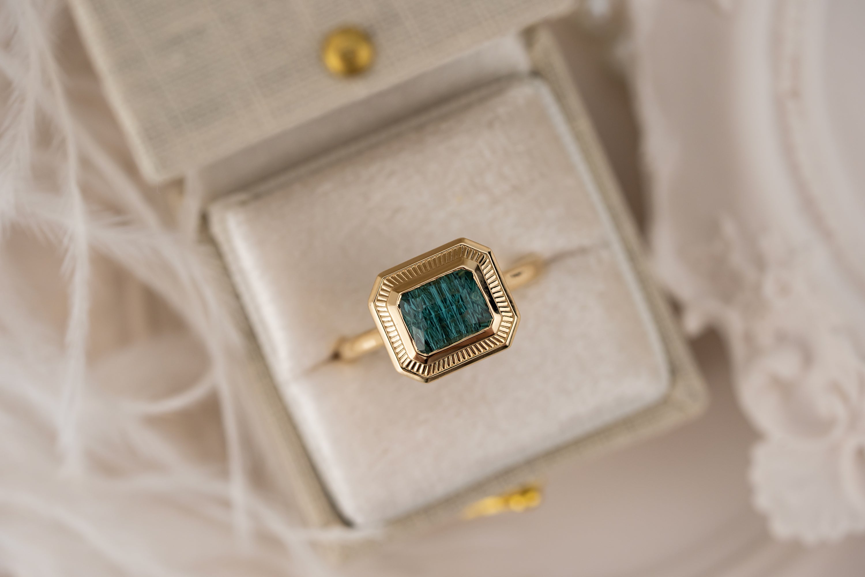 The Olympia Ring | 1.57 CT Rectangular Concave Cut Blue Tourmaline