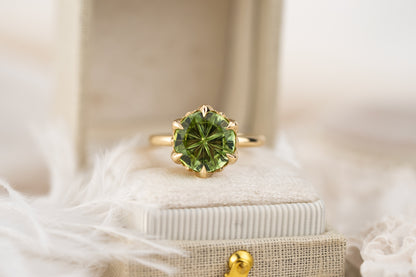 The Secret Garden Ring | 4.37 CT Round Starbrite™ Green Tourmaline