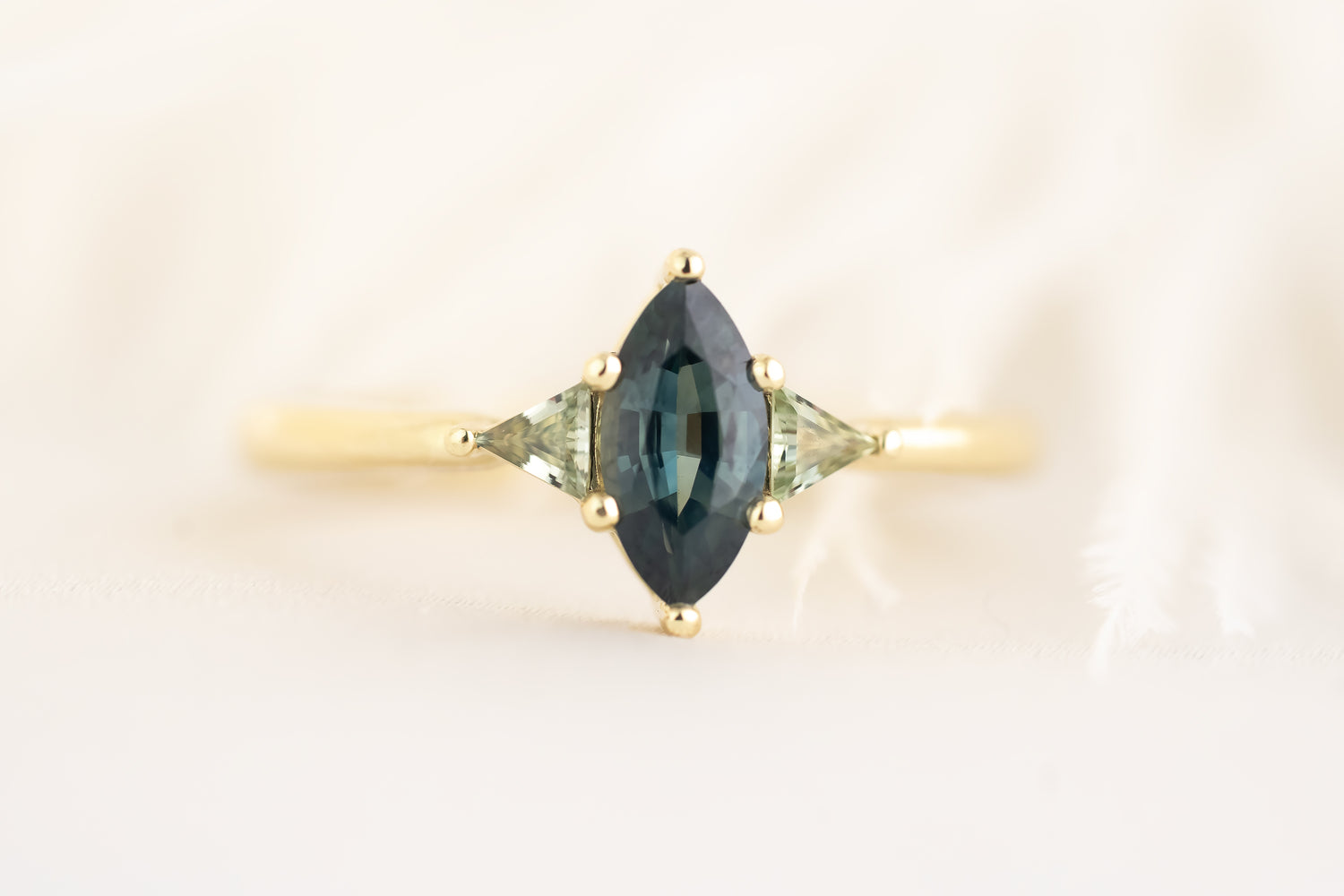 The Juniper Ring - 0.59 CT Marquise Blue Sapphire + Green Sapphire - Lavender Creek Gems 