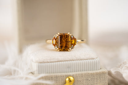 The Low Maren Ring | 2.31 CT Rectangular Starbrite™ Orange Tourmaline + Orange Sapphire