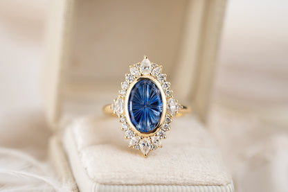 The Ethereal Ring | 3.18 CT Oval Starbrite™ Bicolor Blue Sapphire