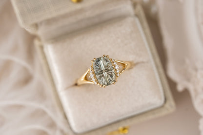 The Serendipity Ring | 2.15 CT Elongated Cushion Starbrite™ Light Green Montana Sapphire