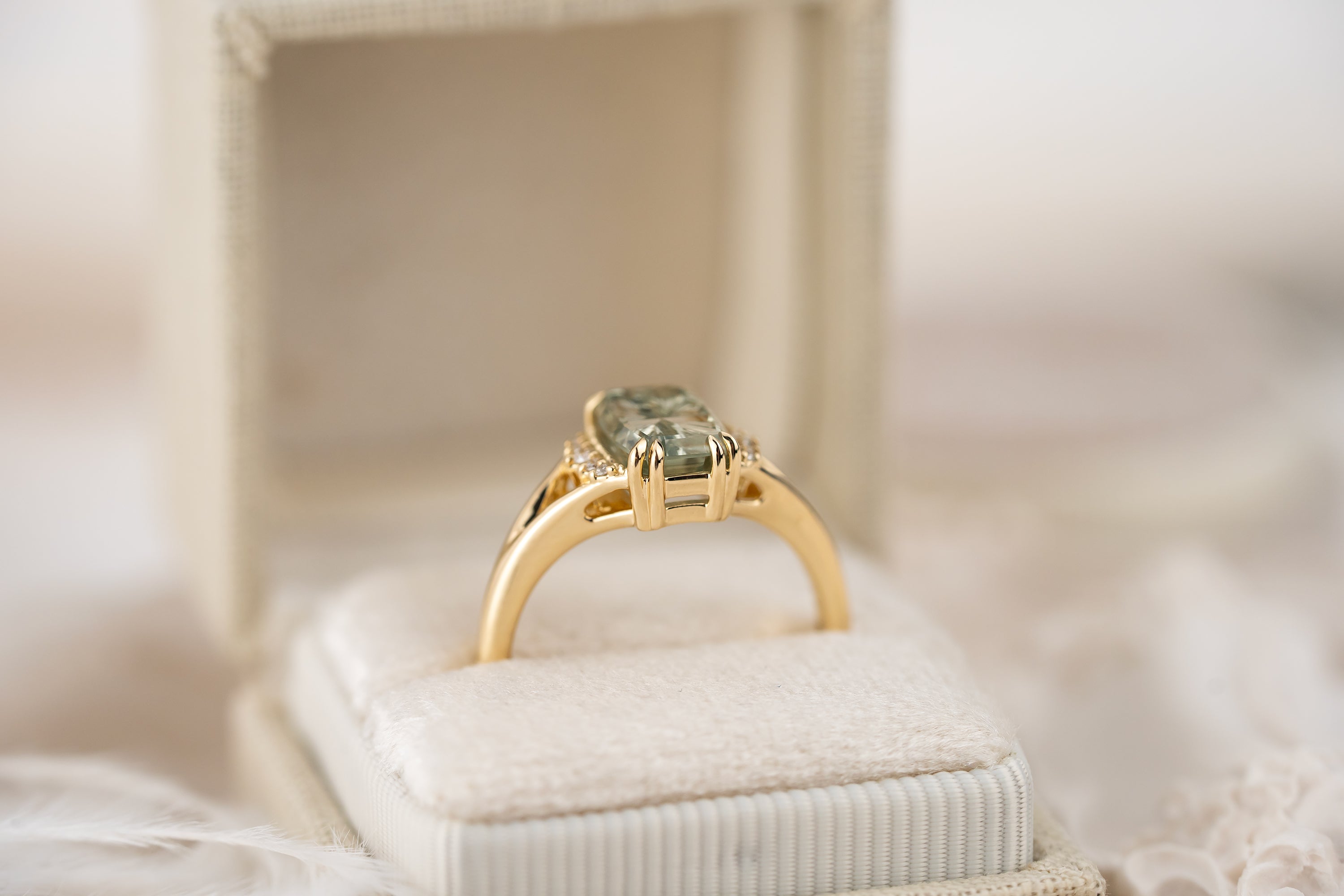 The Serendipity Ring | 2.15 CT Elongated Cushion Starbrite™ Light Green Montana Sapphire