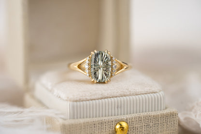 The Serendipity Ring | 2.15 CT Elongated Cushion Starbrite™ Light Green Montana Sapphire