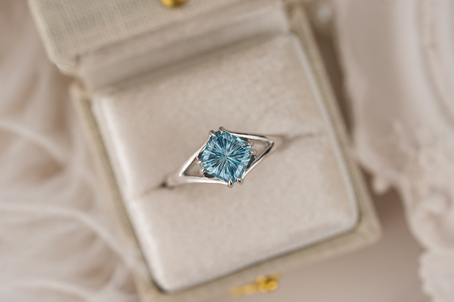 The Willow Ring | 2.21 CT Square Starbrite™ Blue Zircon