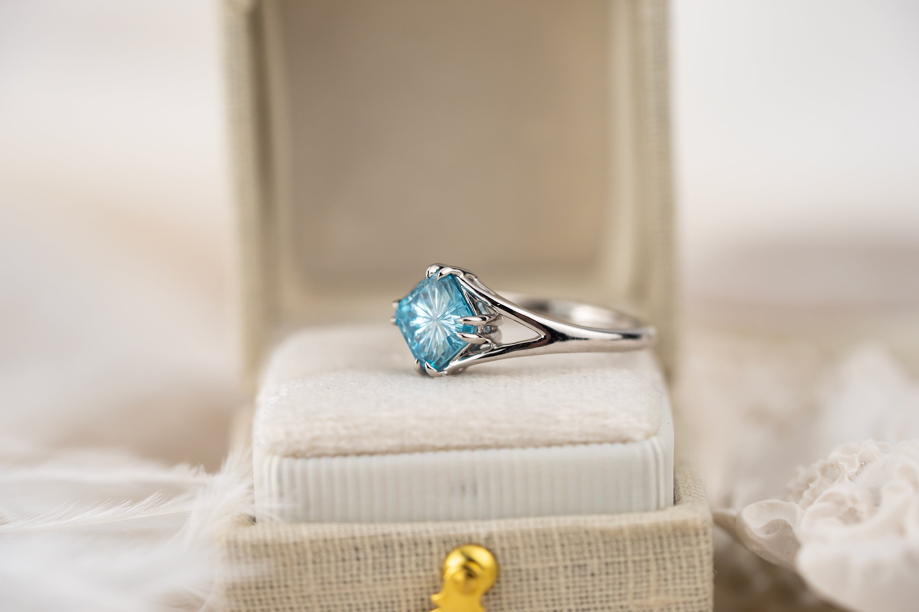 The Willow Ring | 2.21 CT Square Starbrite™ Blue Zircon