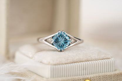 The Willow Ring | 2.21 CT Square Starbrite™ Blue Zircon