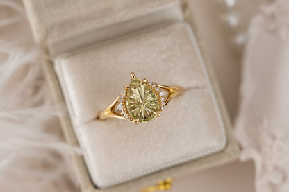 The Serendipity Ring | 1.56 CT Pear Starbrite™ Yellow Green Montana Sapphire