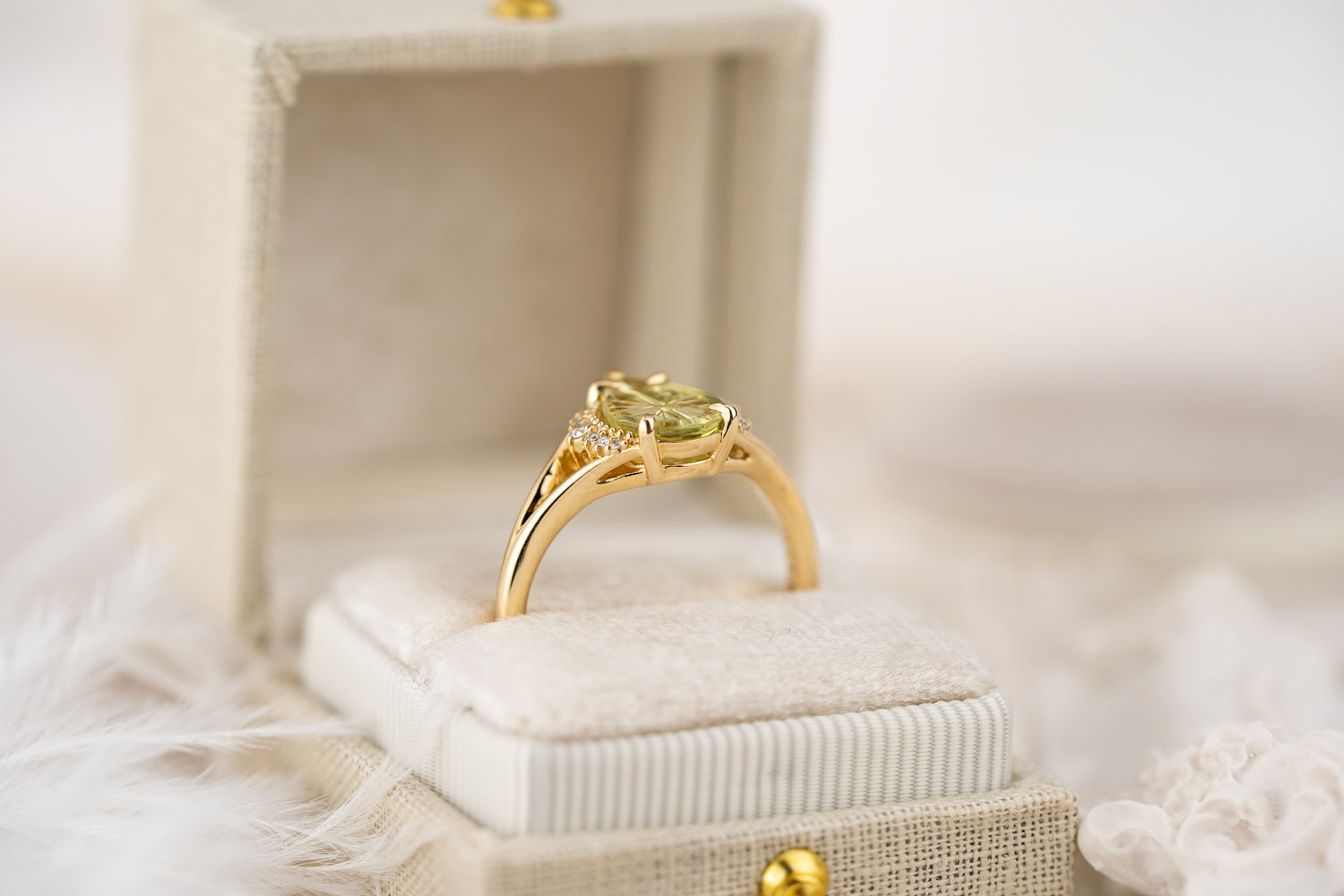 The Serendipity Ring | 1.56 CT Pear Starbrite™ Yellow Green Montana Sapphire