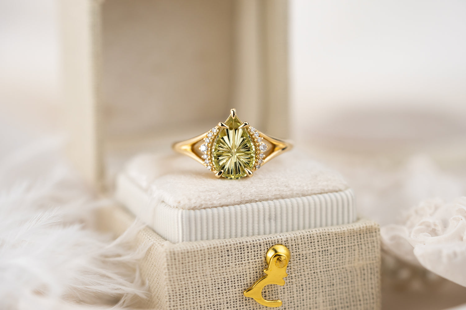 The Serendipity Ring | 1.56 CT Pear Starbrite™ Yellow Green Montana Sapphire