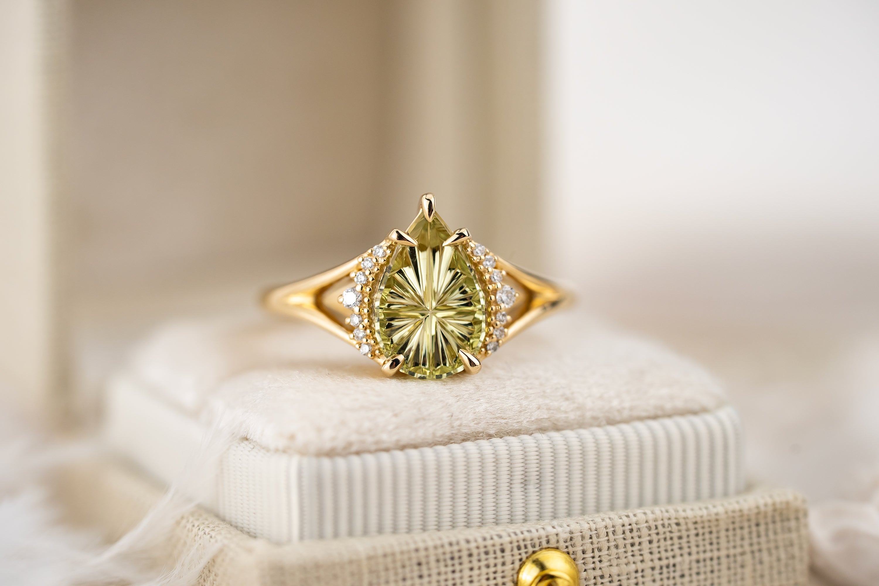The Serendipity Ring | 1.56 CT Pear Starbrite™ Yellow Green