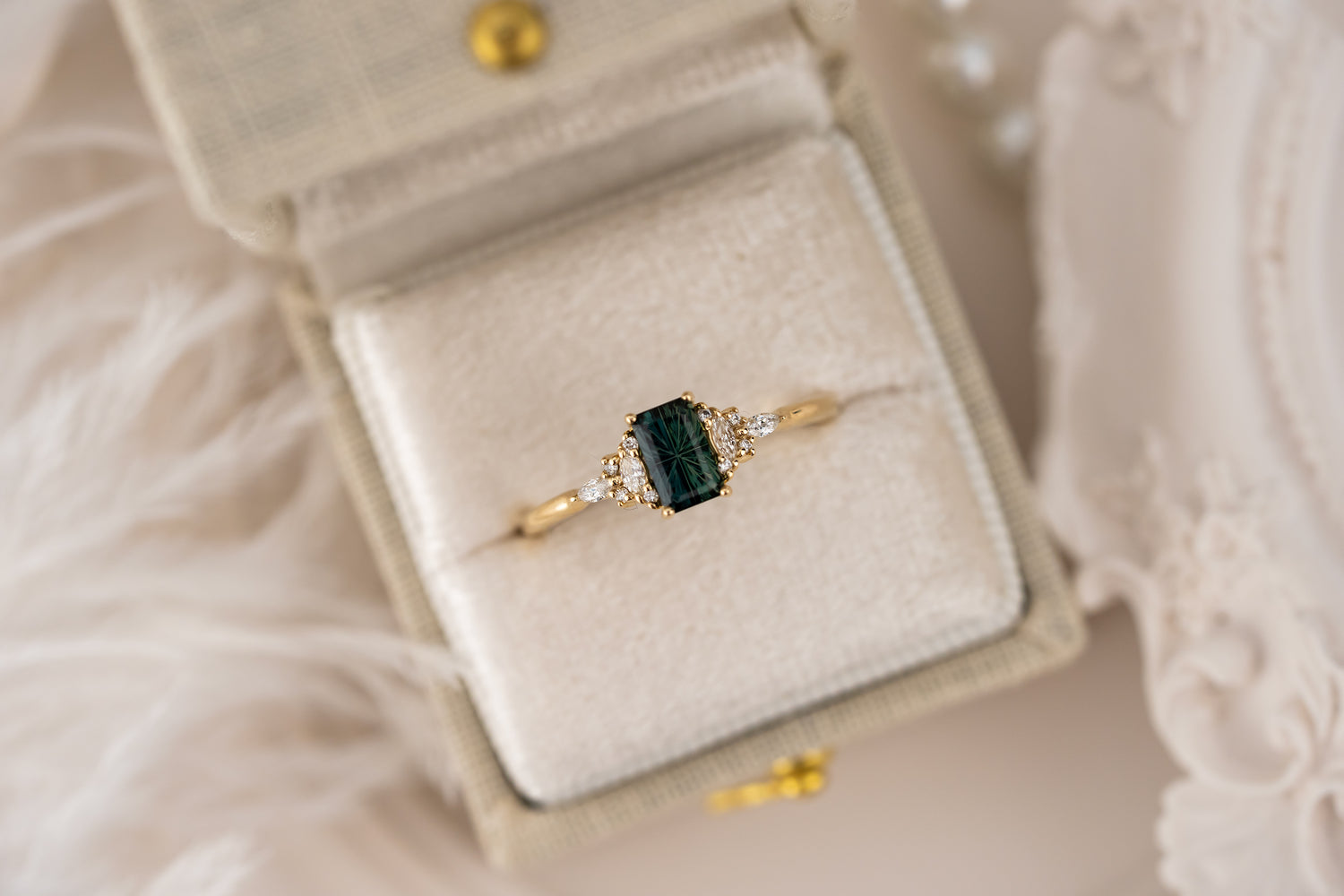 The Mini Maeve Ring | 0.79 CT Rectangular Starbrite™ Teal Sapphire