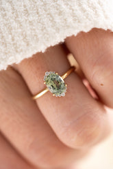The Half Halo Ring - 1.54 CT Oval Minty Teal Montana Sapphire - Lavender Creek Gems 