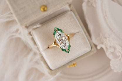 The Everlight Ring | 3 CT Marquise Diamond + Emerald Accents