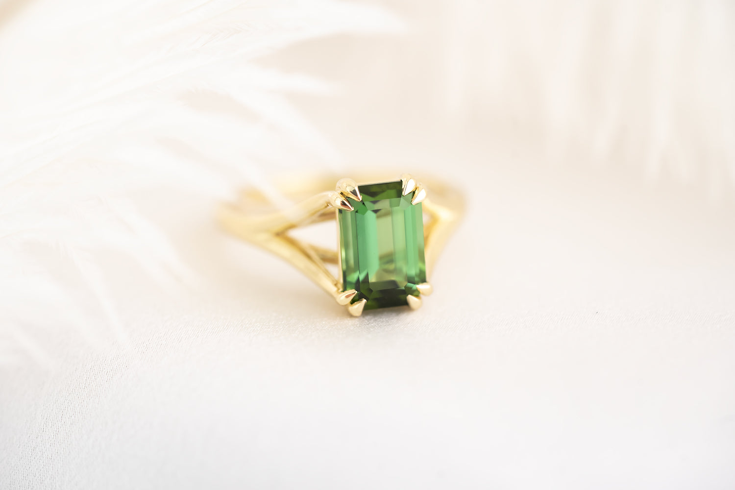 The Weaver Ring - 2.6 CT Emerald Cut Green Tourmaline - Lavender Creek Gems 