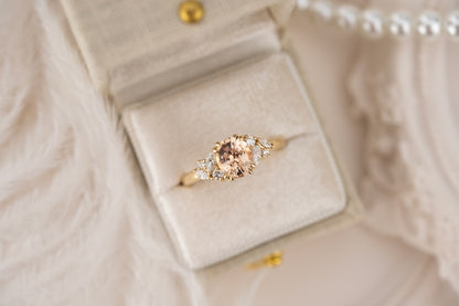 The Laurel Ring | 1.55 CT Oval Peachy Apricot Sapphire