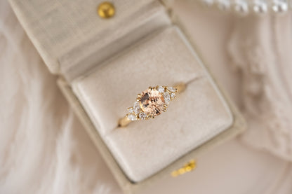 The Laurel Ring | 1.55 CT Oval Peachy Apricot Sapphire