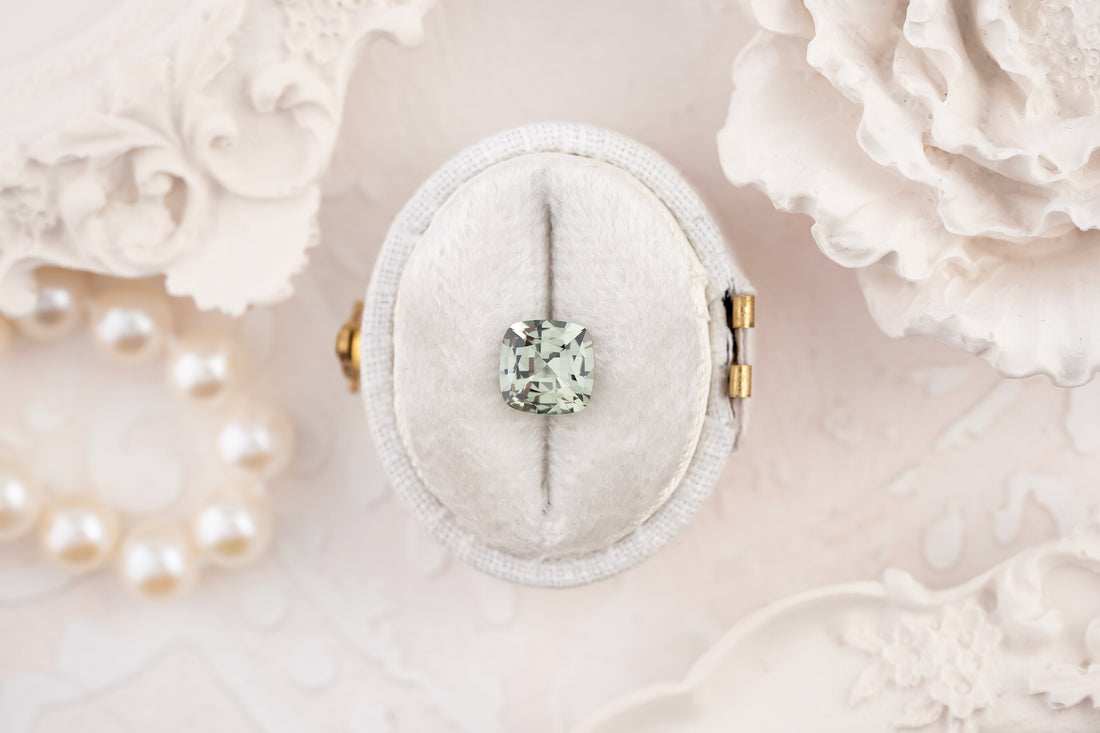 1.6 CT Cushion Cut Pale Green Sapphire - Lavender Creek Gems 